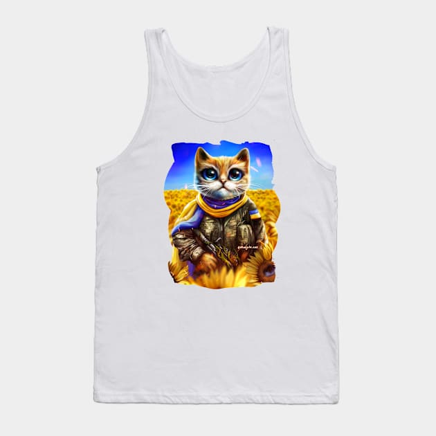 Ukrainian cat warrior in a field of sunflowers Tank Top by Marysha_art